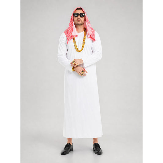 Arabic costume with headscarf and glasses for parties on-model view