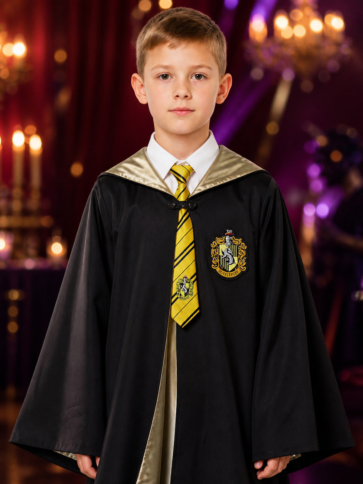Hufflepuff Wizard Robe with Hood for Cosplay on-model view