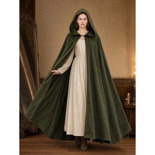 Long Green Hooded Costume Cloak