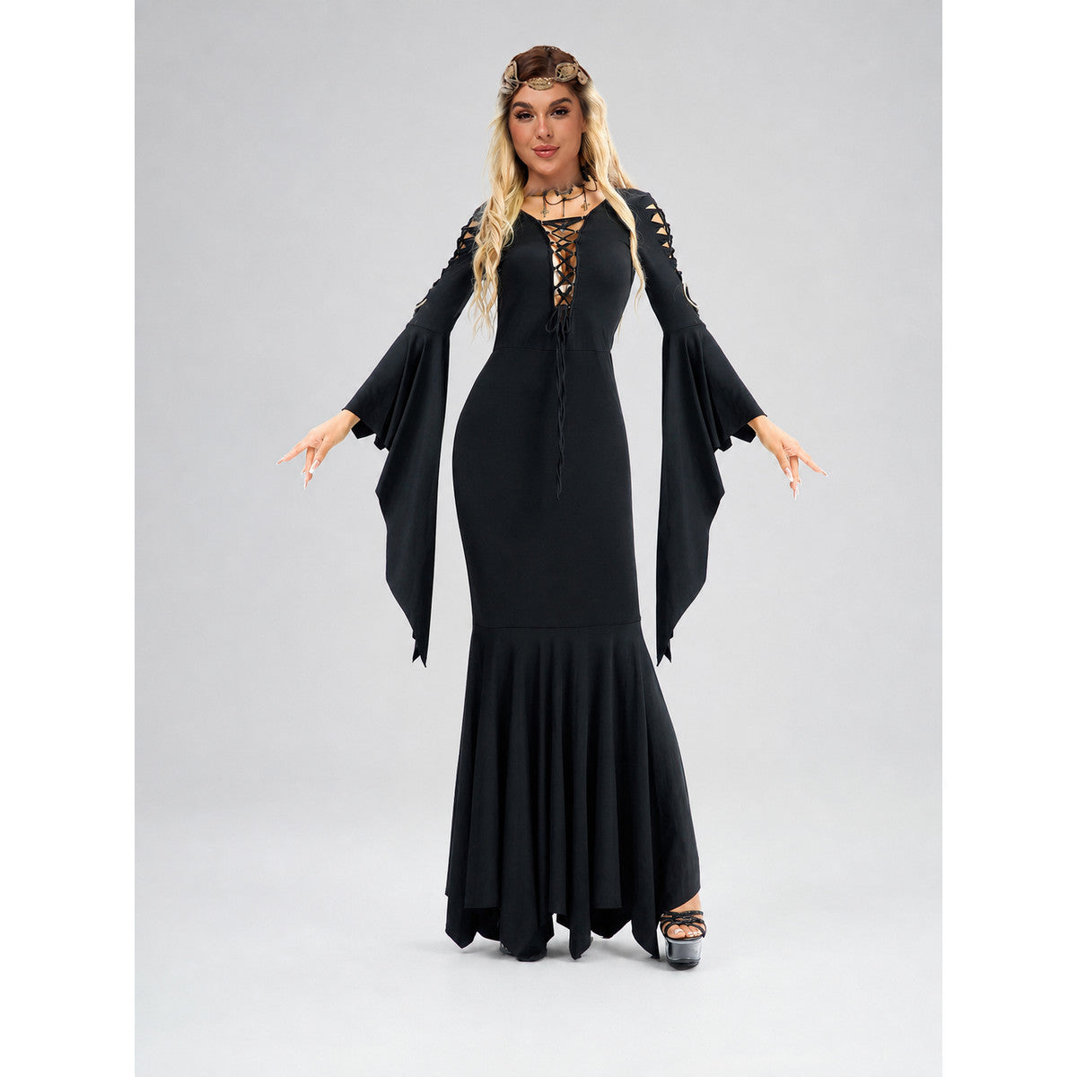 Black Gothic Lace-Up Cosplay Dress