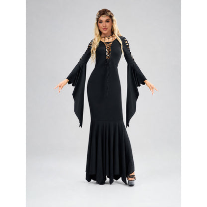 Black Gothic Lace-Up Cosplay Dress