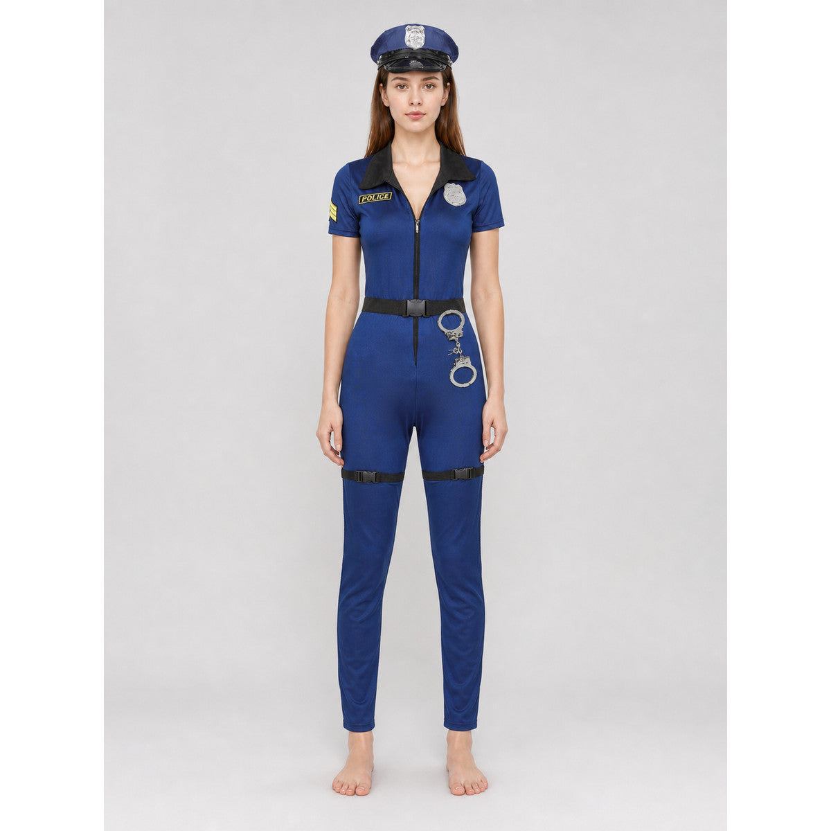 Police Costume for Cosplay with Police Hat on-model view