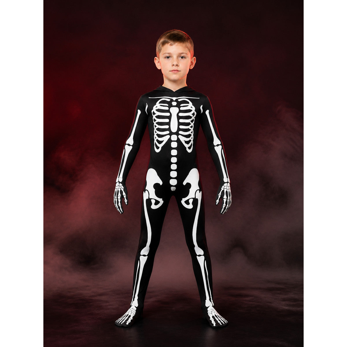 Skeleton Bodysuit Costume, Hooded Full Body Halloween Outfit main product view
