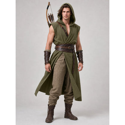 Medieval Cosplay Hooded Tunic with Belt on-model view
