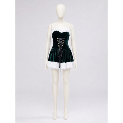 Festive cosplay dress with white trim