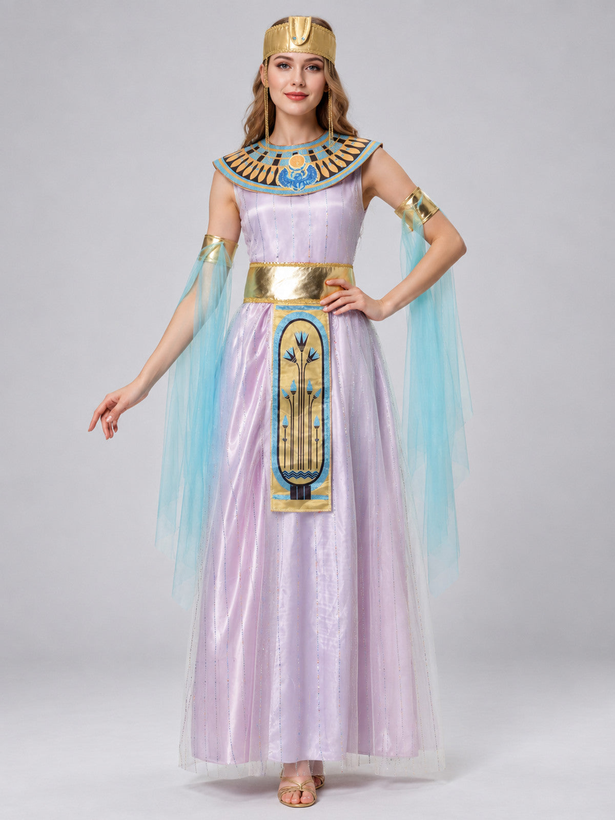 Cleopatra Carnival Costume with Gold Belt and Headpiece
