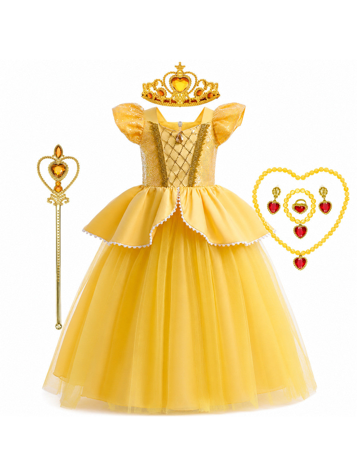 Girls Belle Princess Dress Beauty and the Beast Sequin Tulle Gown Kids Birthday main product view