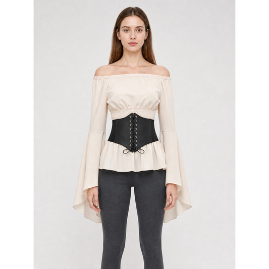 Off-the-Shoulder Blouse with Corset Belt