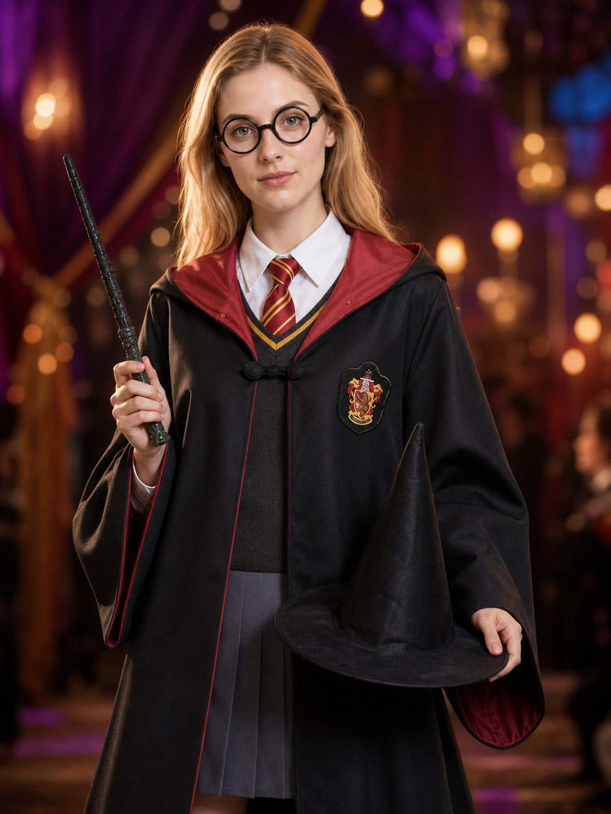 Hooded Wizard Robe with Hat for Cosplay on-model view
