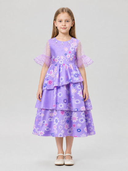 Children's Fancy Purple Cosplay Dress with Ruffles on-model view