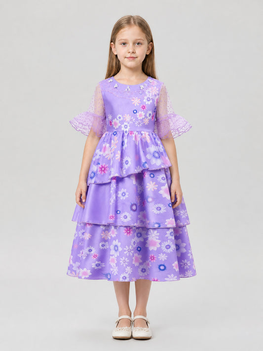 Children's Fancy Purple Cosplay Dress with Ruffles on-model view