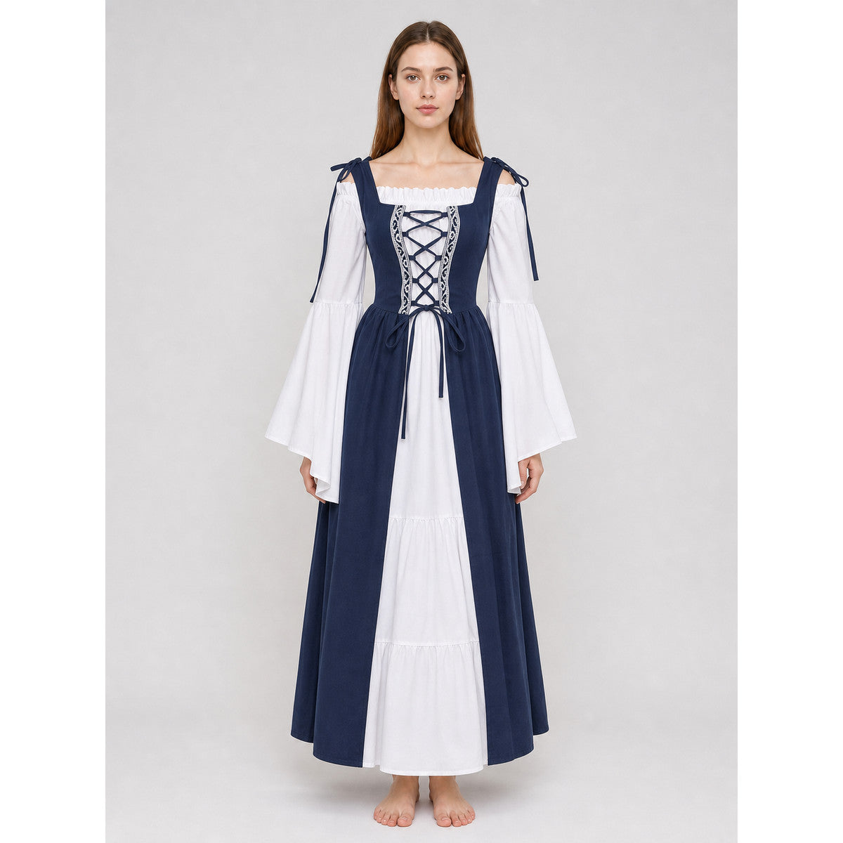 Medieval-Style Dress with a Square Neckline on-model view