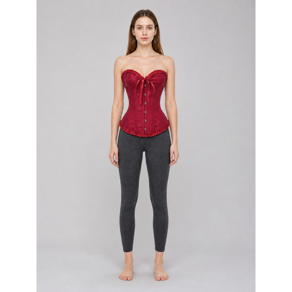 Strapless Corset with Ruffles and Lace-Up Detail