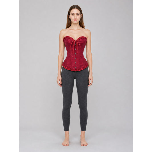 Strapless Corset with Ruffles and Lace-Up Detail