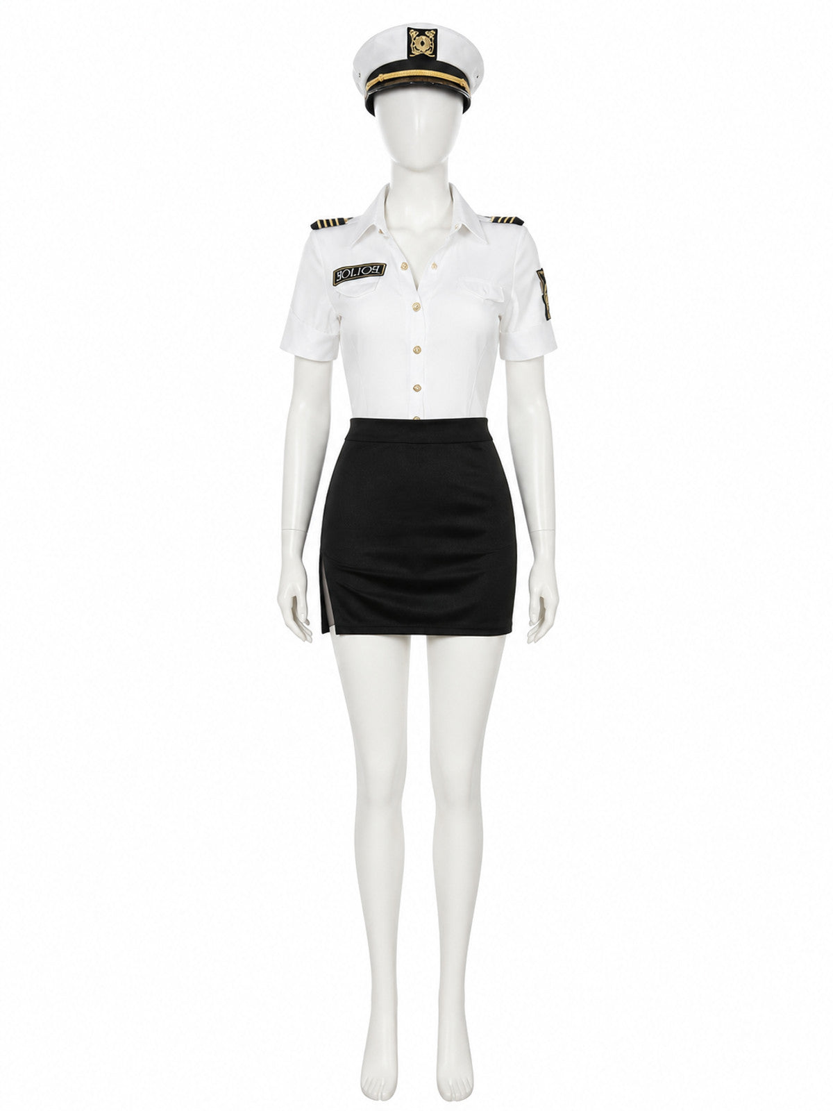 Women's Sexy Police Officer Halloween Costume Set with Skirt and Hat main product view