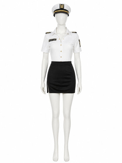 Women's Sexy Police Officer Halloween Costume Set with Skirt and Hat main product view