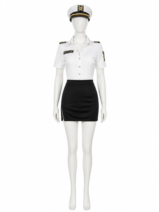 Women's Sexy Police Officer Halloween Costume Set with Skirt and Hat main product view