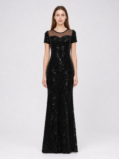 Long Sequin Evening Dress, Black