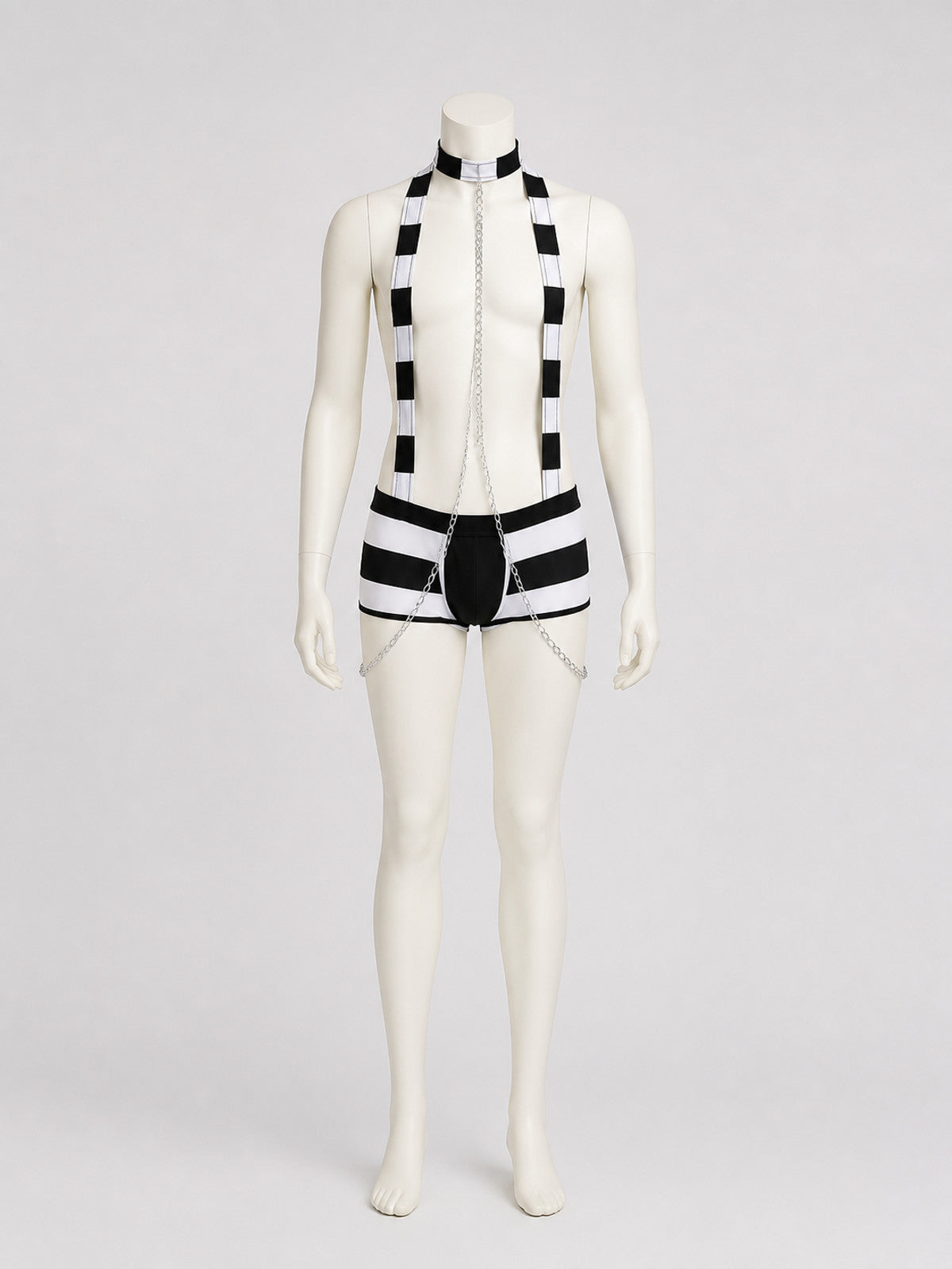Mesh Costume with Top and Briefs, Black and White