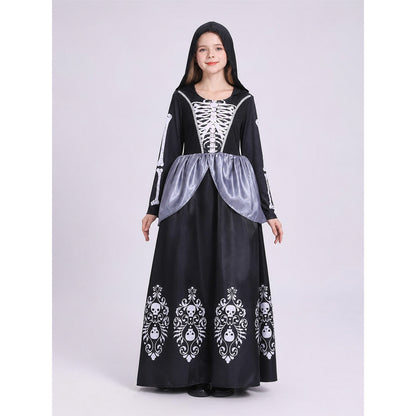 Hooded Cosplay Dress with Skeleton Print