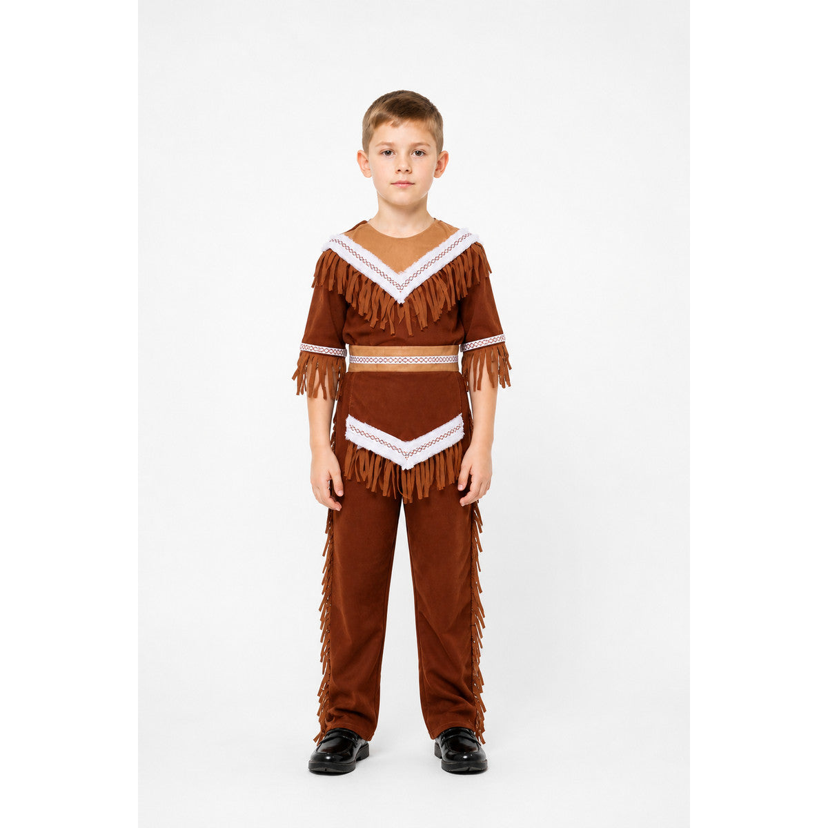 Children's Native American costume with fringe and white trim main product view