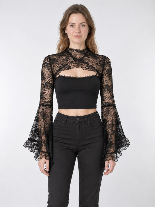 Black Lace Bolero with High Collar