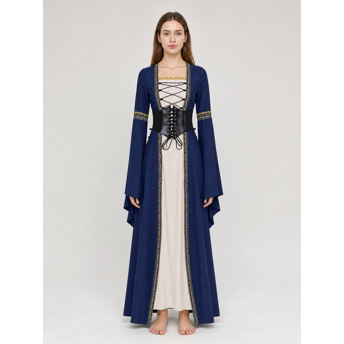 Long Renaissance-Style Dress with Long Sleeves