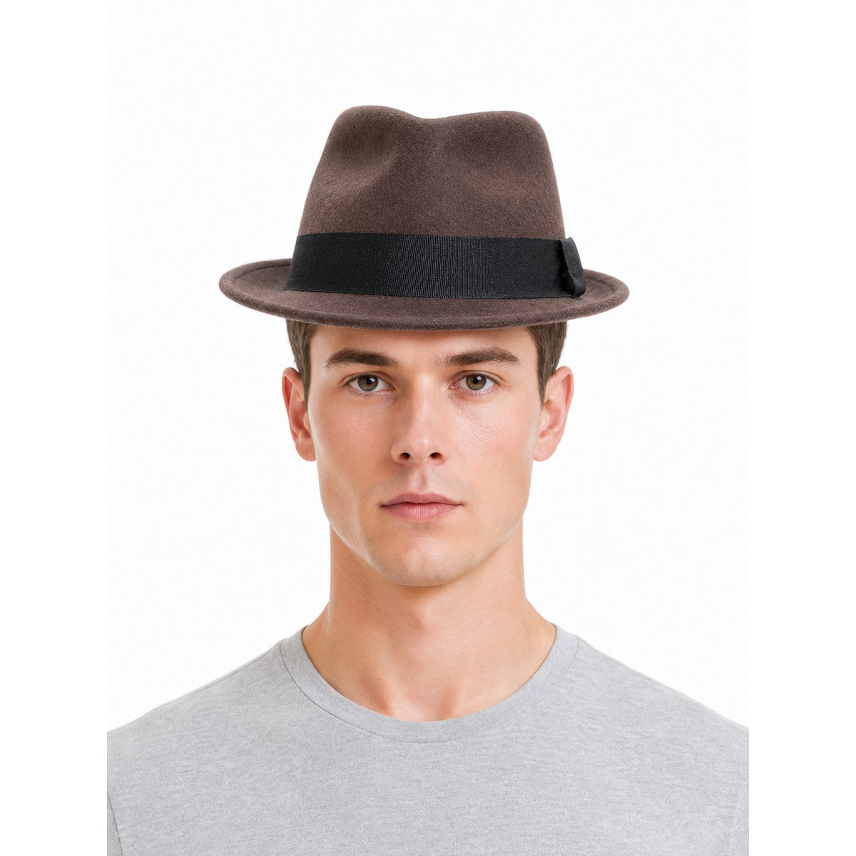 Brown Carnival Fedora with Black Ribbon front view
