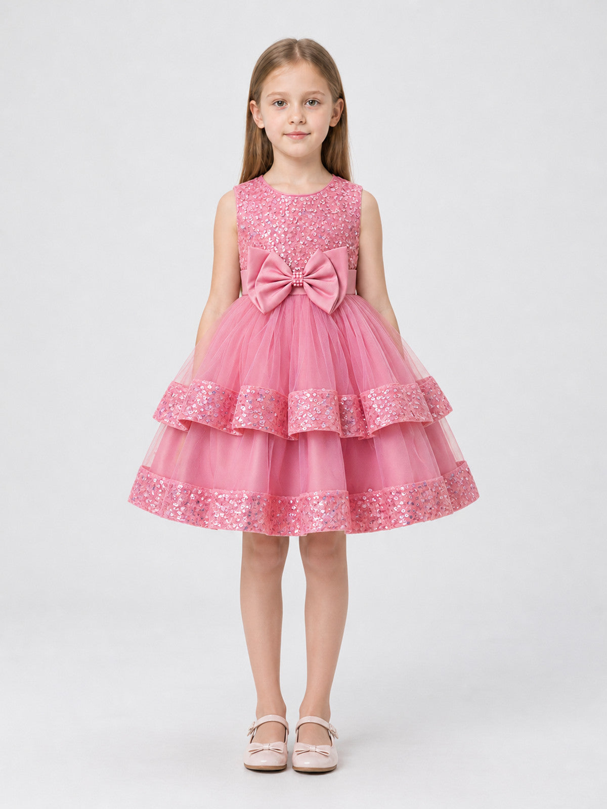Sequined Princess Dress with Bow, Tulle Skirt on-model view