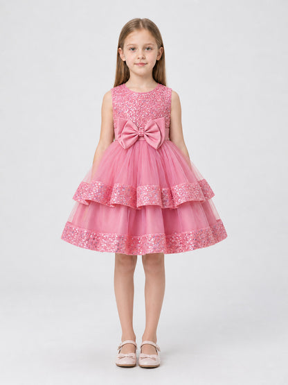 Sequined Princess Dress with Bow, Tulle Skirt on-model view