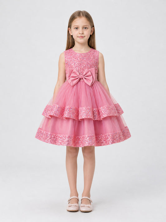 Sequined Princess Dress with Bow, Tulle Skirt on-model view