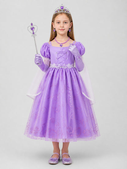 Princess dress with corset, crown, and magic wand on-model view