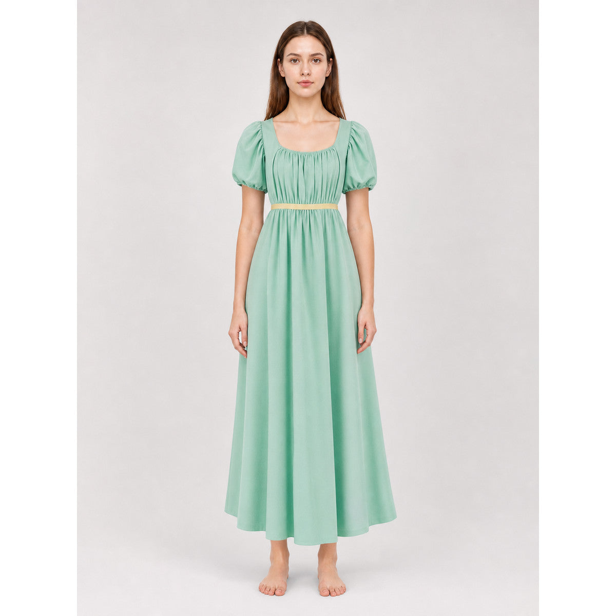 Mint Regency-Style Dress with Puff Sleeves