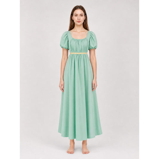 Mint Regency-Style Dress with Puff Sleeves