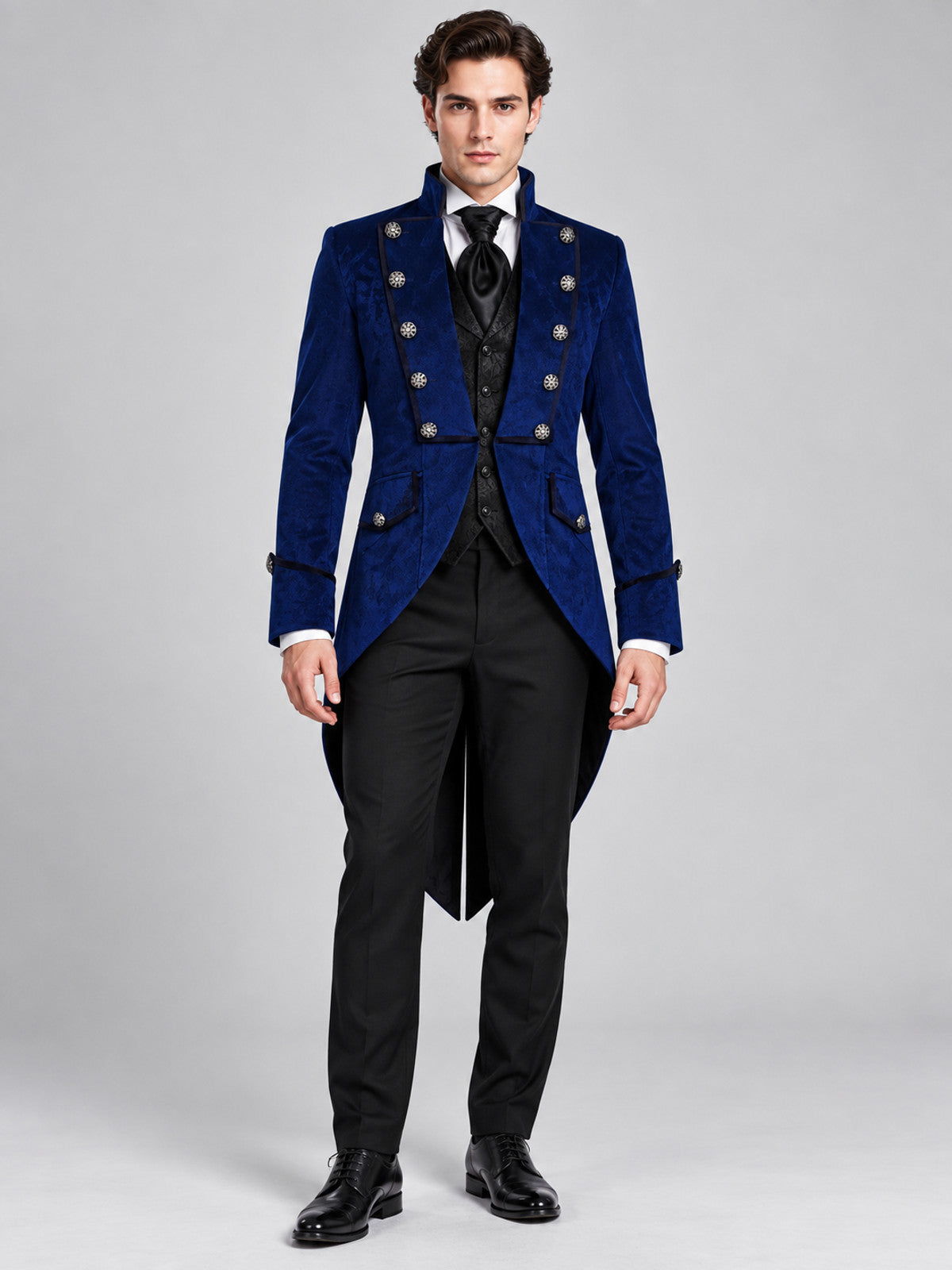 Dark Navy Double-Breasted Tailcoat with Metal Buttons