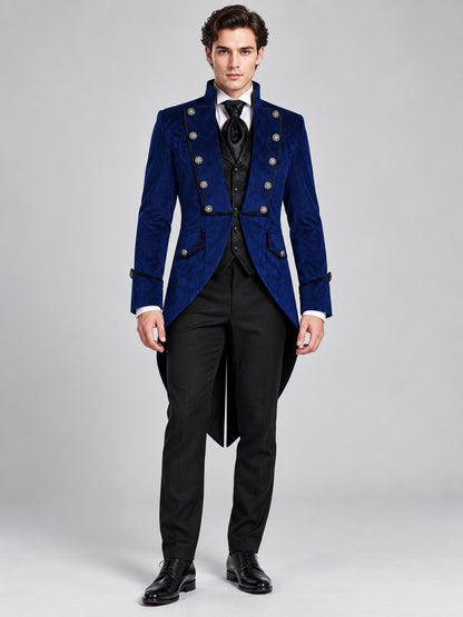 Dark Navy Double-Breasted Tailcoat with Metal Buttons