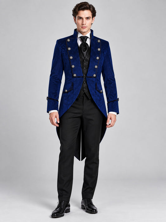 Dark Navy Double-Breasted Tailcoat with Metal Buttons
