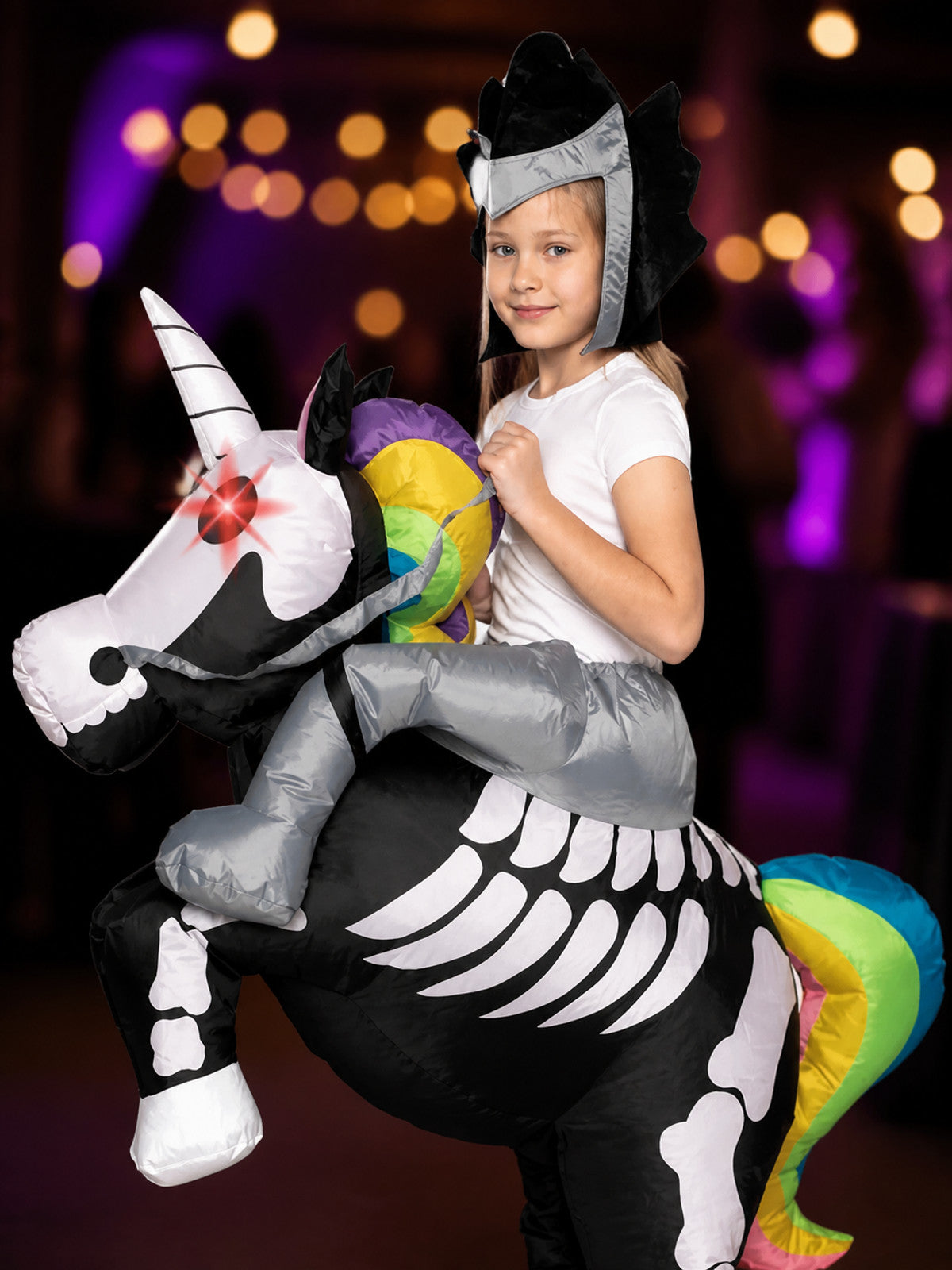 Inflatable Dinosaur Costume, Colorful Skeleton Print Adult Halloween Outfit on-model view