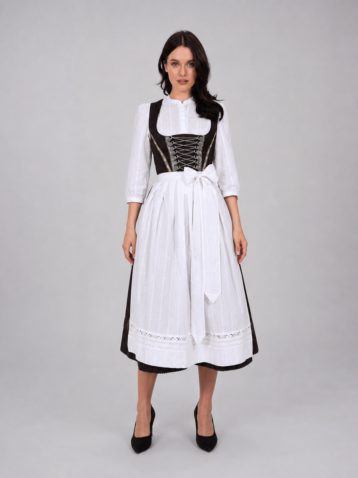 Historical Dress Costume for Cosplay, Black and White front view