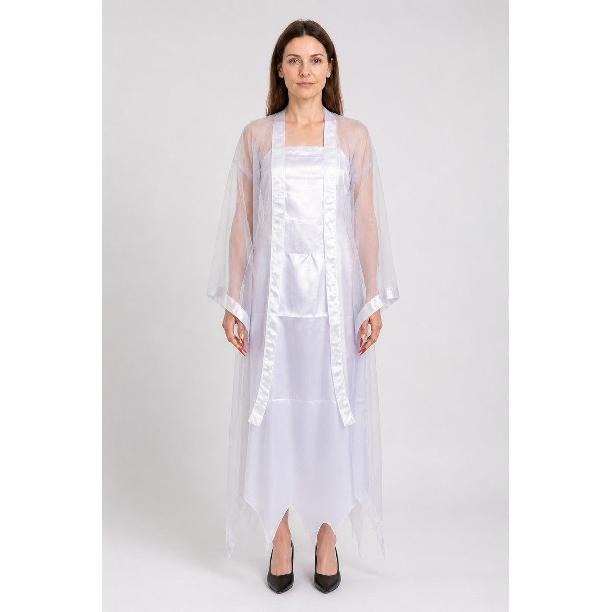 Long White Zombie Costume with Transparent Cape main product view