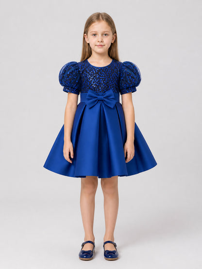 Children's Party Dress with Sequins and Bow on-model view