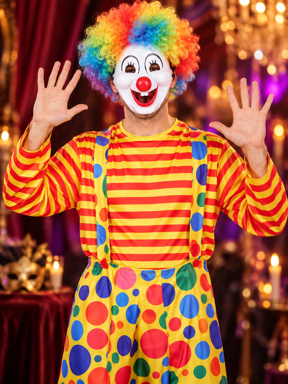 Adult Clown Costume Made of Polyester with Wig and Mask