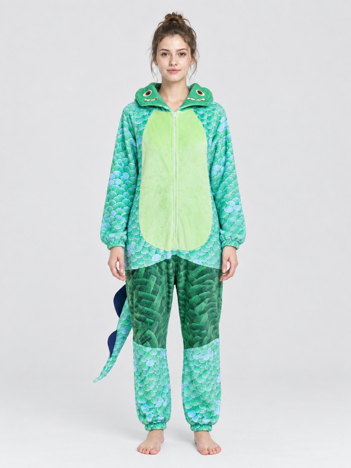 Hooded Pajama Jumpsuit with Decorative Tail