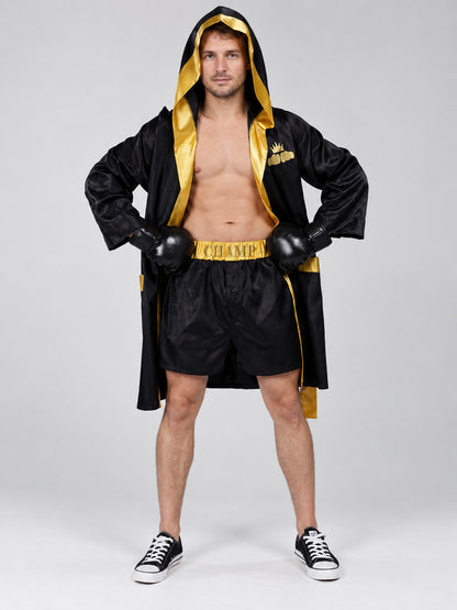 Black Boxer Costume with Gold Trim and Hood
