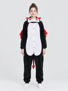 Hooded Pajama Jumpsuit with Red Wings