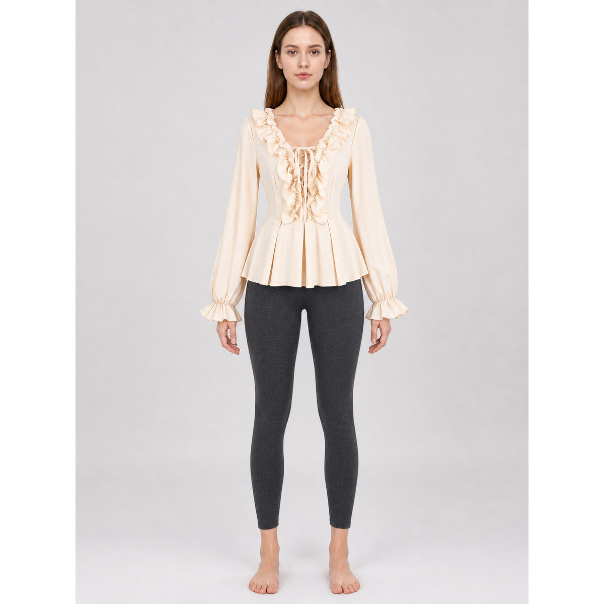 Renaissance-Style Blouse with Ruffles and Lacing
