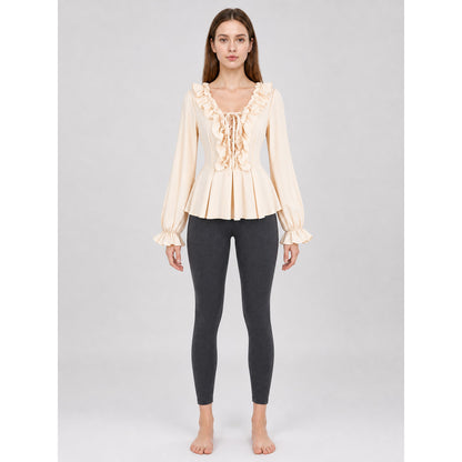 Renaissance-Style Blouse with Ruffles and Lacing