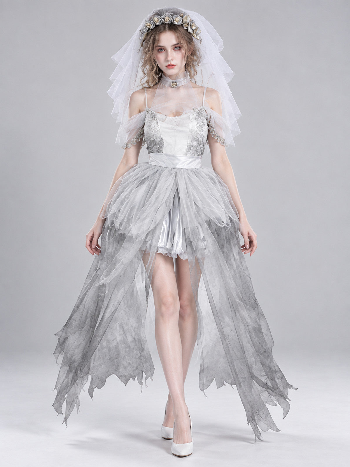Halloween Bride Costume with Veil and Wreath