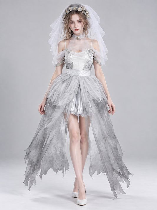 Halloween Bride Costume with Veil and Wreath