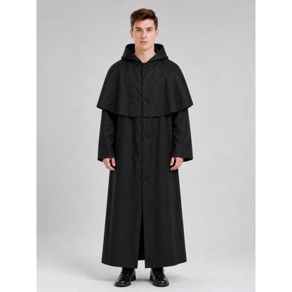 Long Black Hooded Cloak for Cosplay on-model view